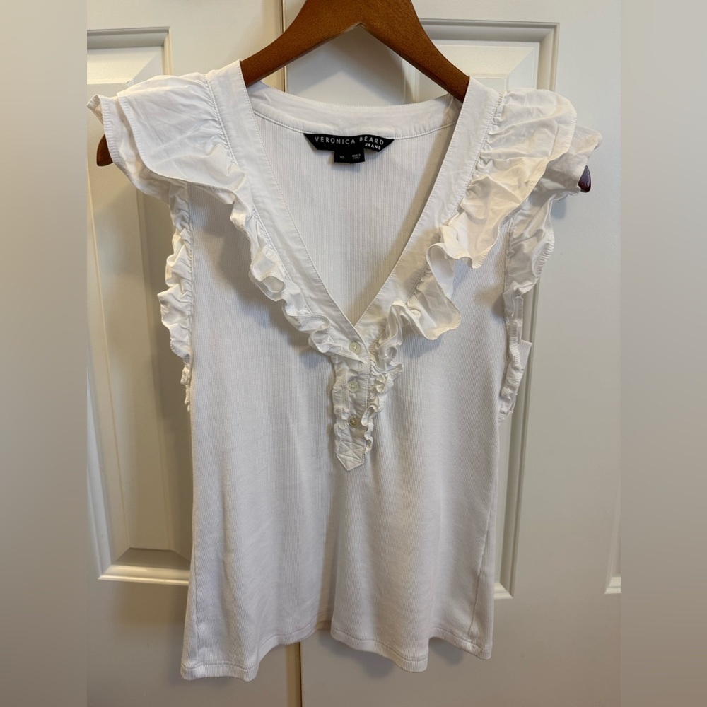 Veronica Beard Adrianna Ruffled Ribbed Top Size XS - Picture 3 of 11